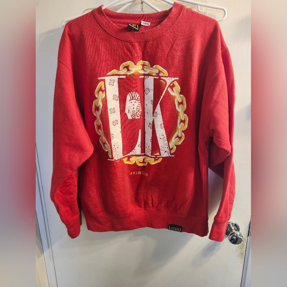 Crooks & Castles Red Crewneck Sweater with Gold Chain Design